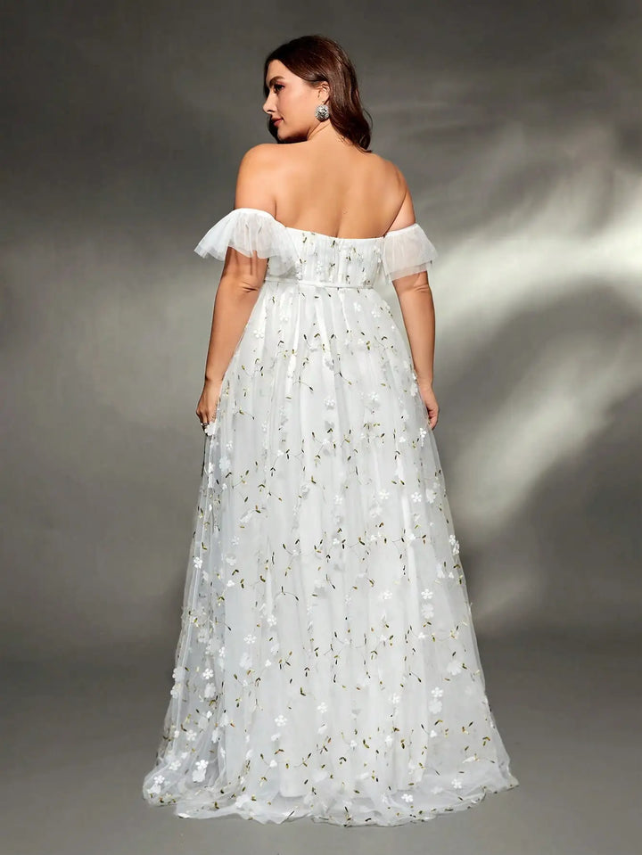 Plus Size Embroidered Mesh Wedding Gown
