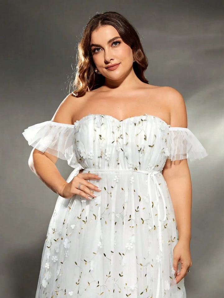Plus Size Embroidered Mesh Wedding Gown