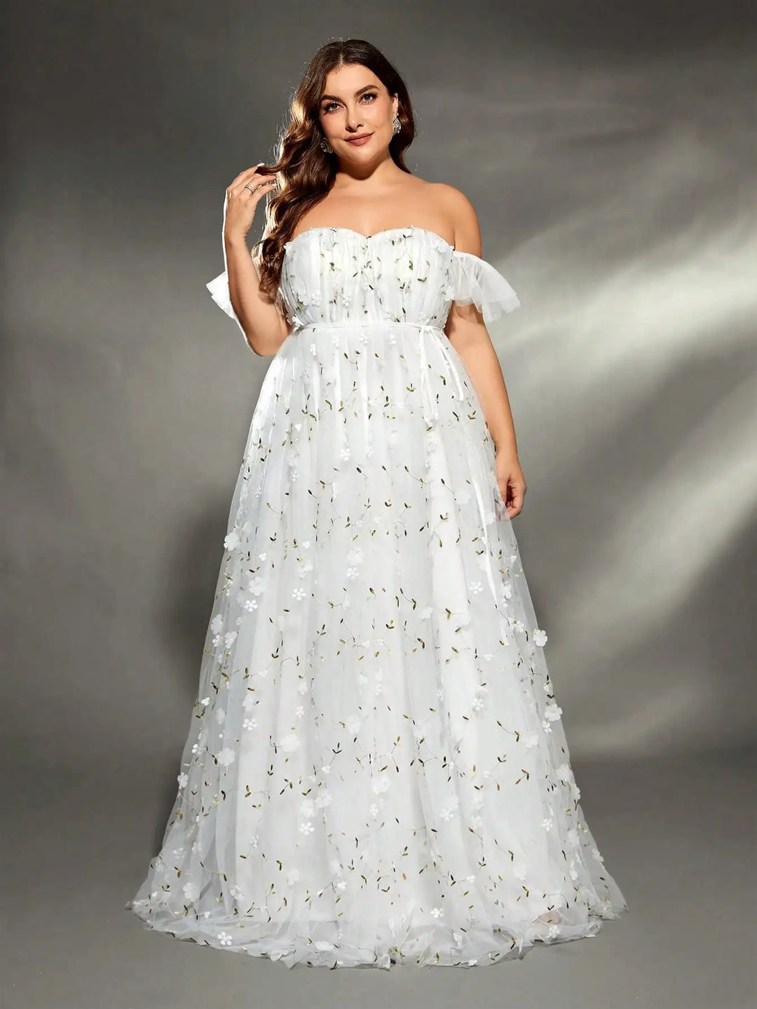 Plus Size Embroidered Mesh Wedding Gown