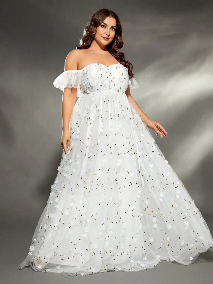 Plus Size Embroidered Mesh Wedding Gown