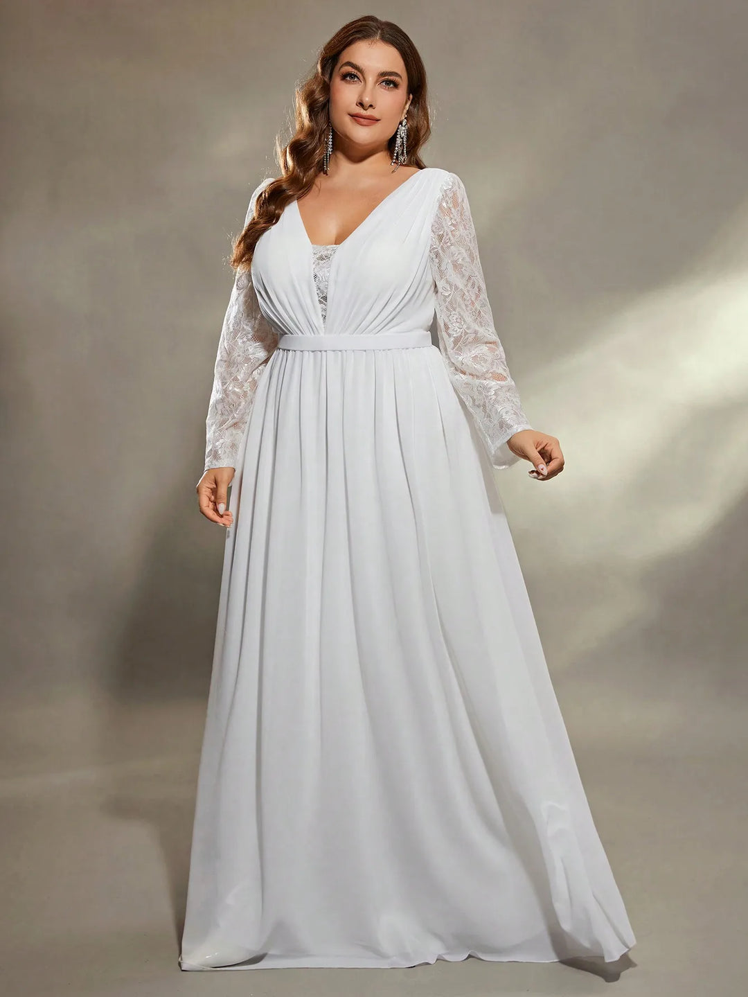 Plus Size Lace Long Sleeve Chiffon Wedding Dress