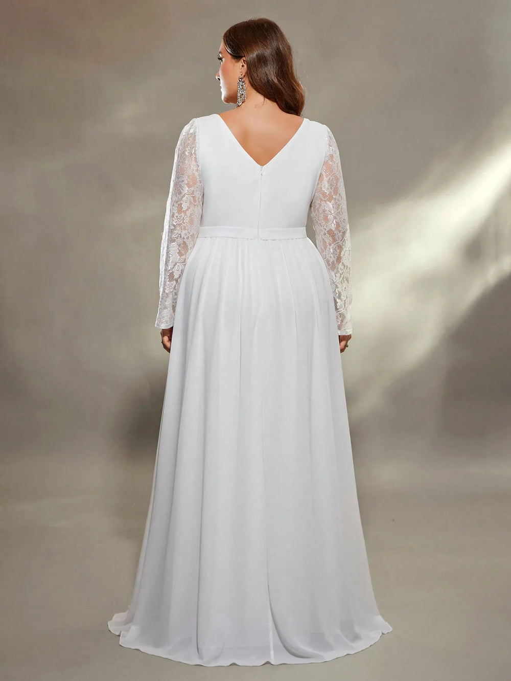 Plus Size Lace Long Sleeve Chiffon Wedding Dress