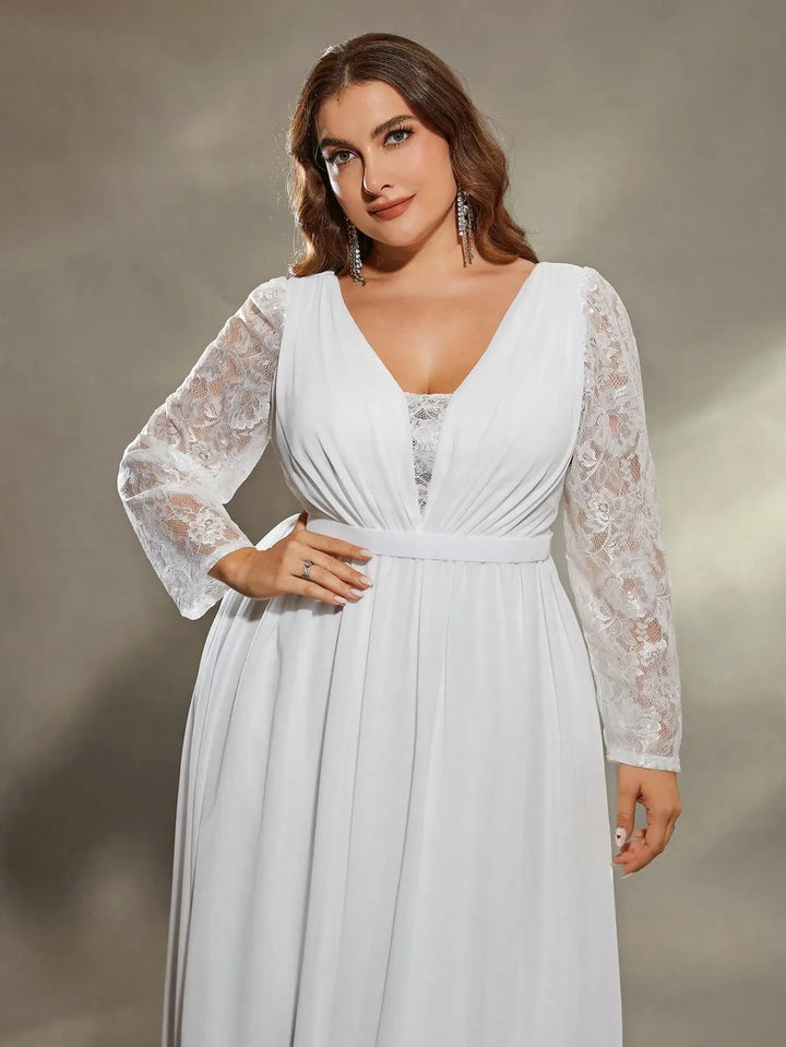 Plus Size Lace Long Sleeve Chiffon Wedding Dress