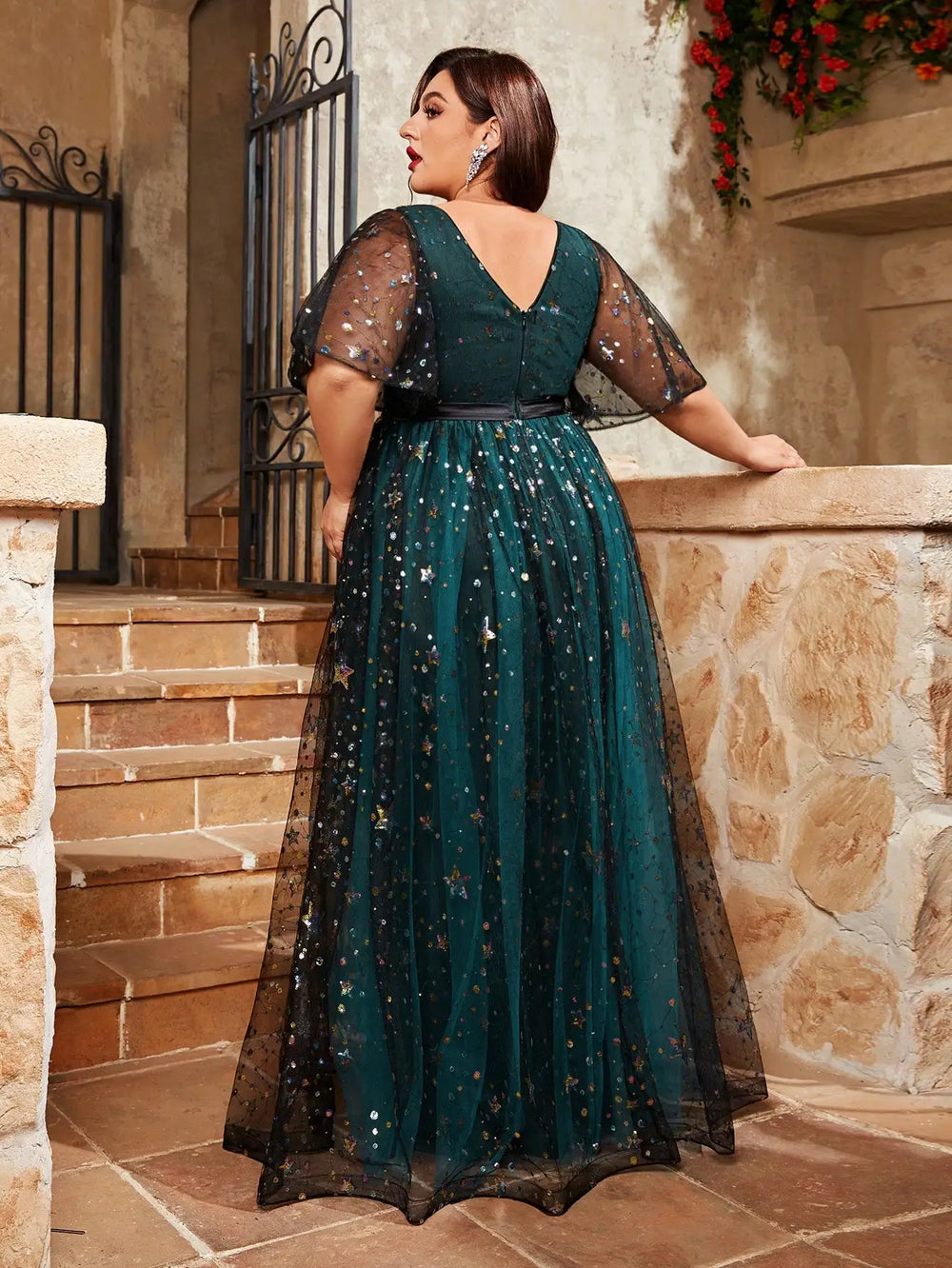 Plus Size Sequin Mesh Evening Gown