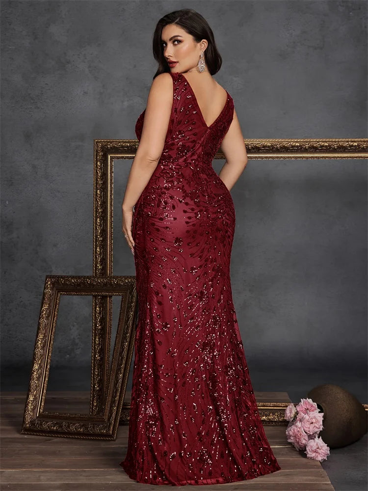 Plus Size Sequin Slit Evening Gown