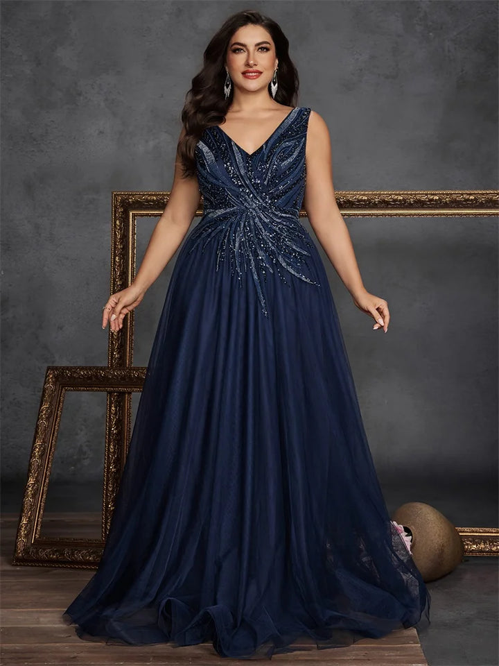 Plus Size Sequin V-Neck Gown