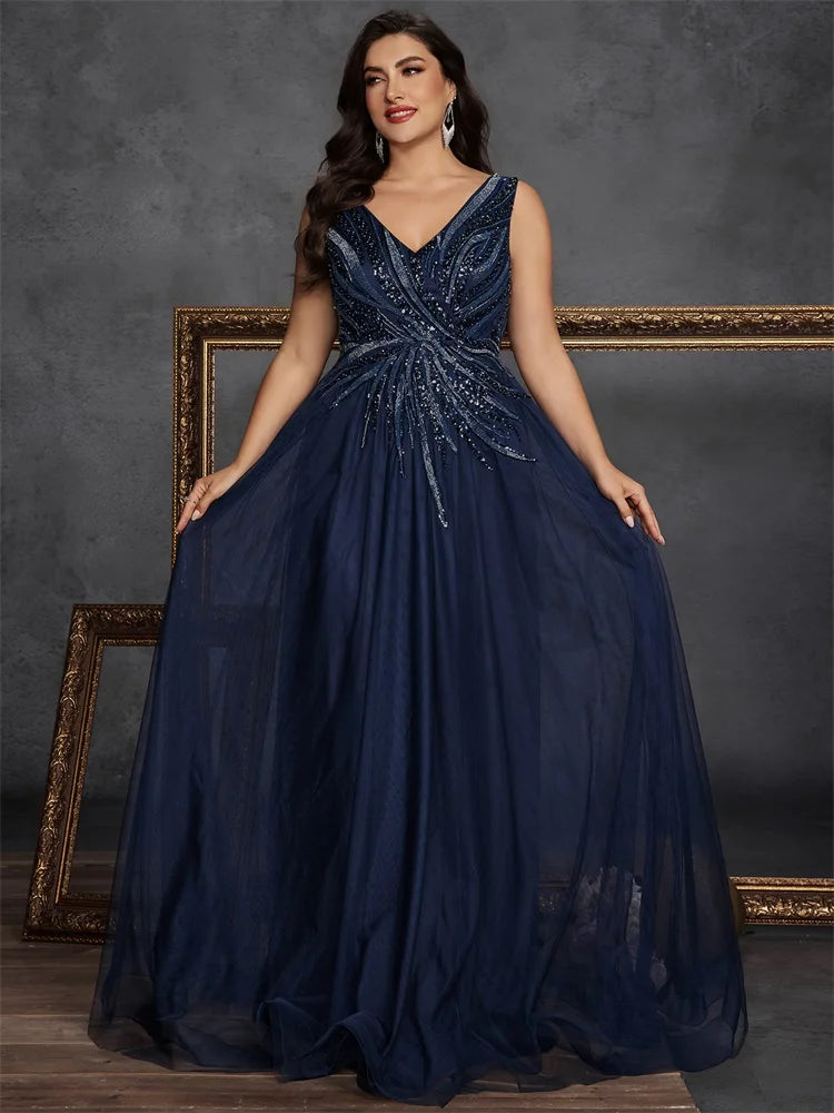 Plus Size Sequin V-Neck Gown