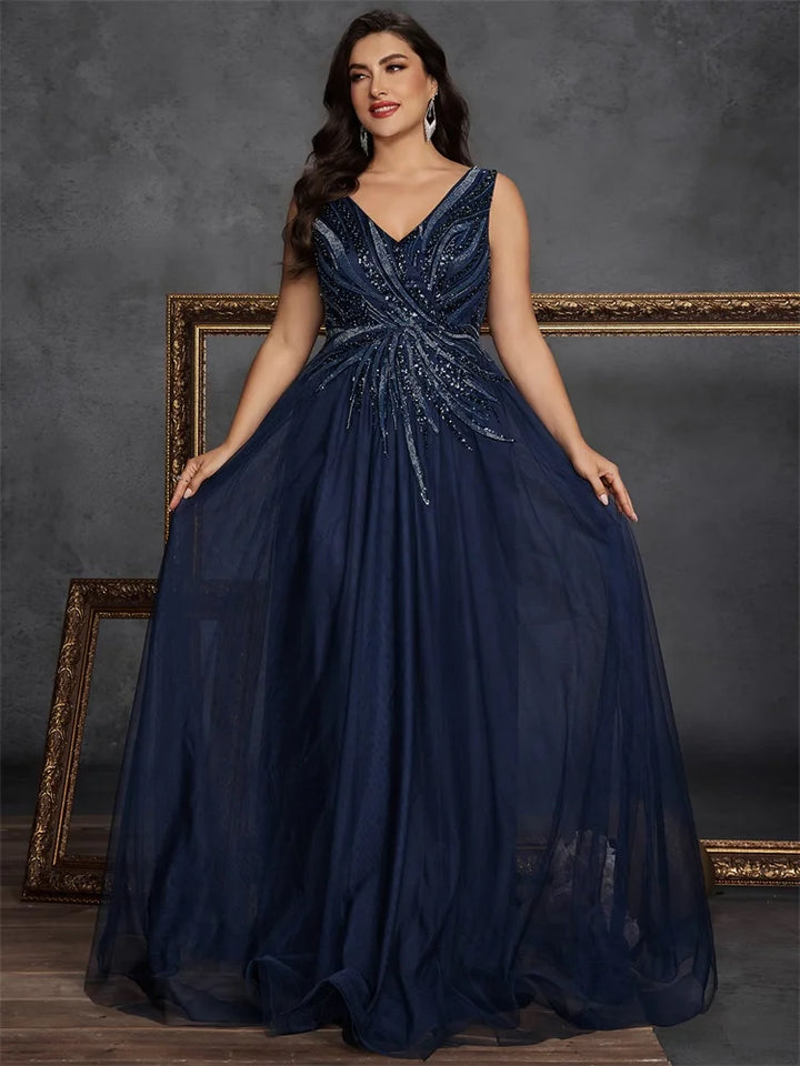 Plus Size Sequin V-Neck Gown