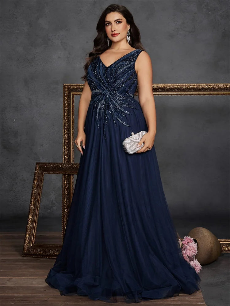 Plus Size Sequin V-Neck Gown
