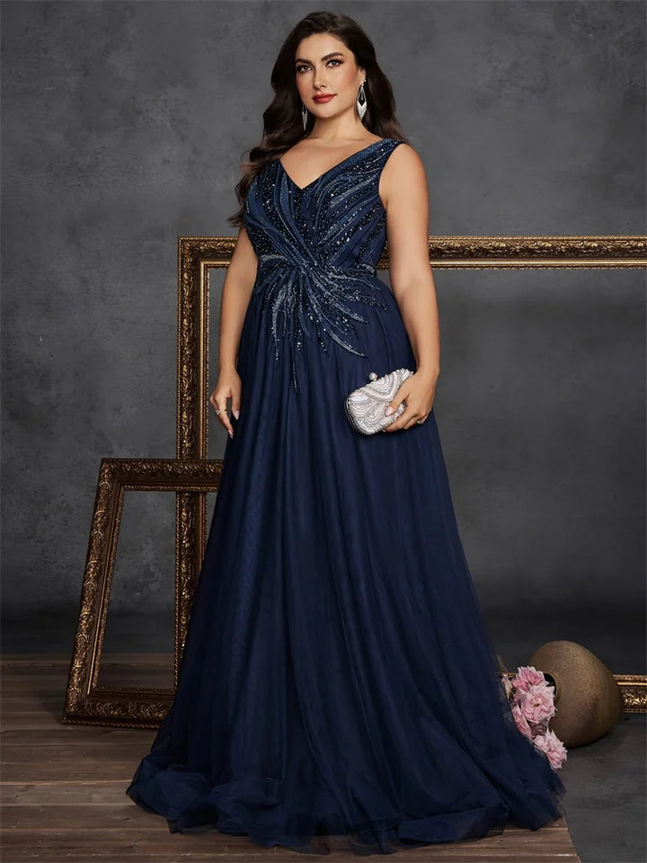 Plus Size Sequin V-Neck Gown