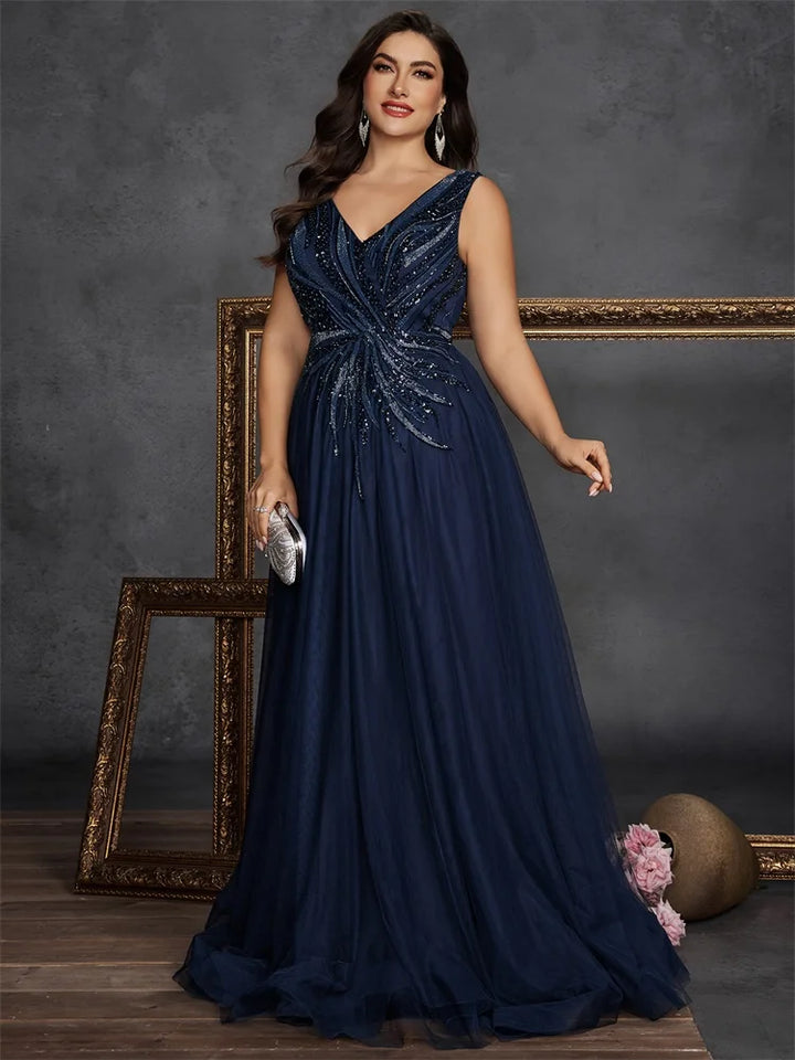 Plus Size Sequin V-Neck Gown