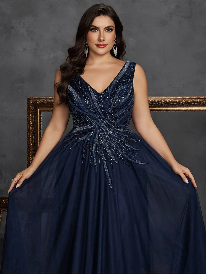 Plus Size Sequin V-Neck Gown