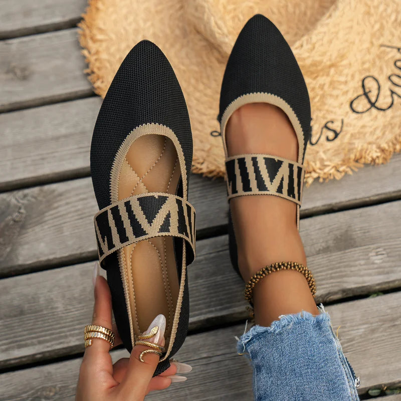 Pointed Toe Low Heel Knit Flats