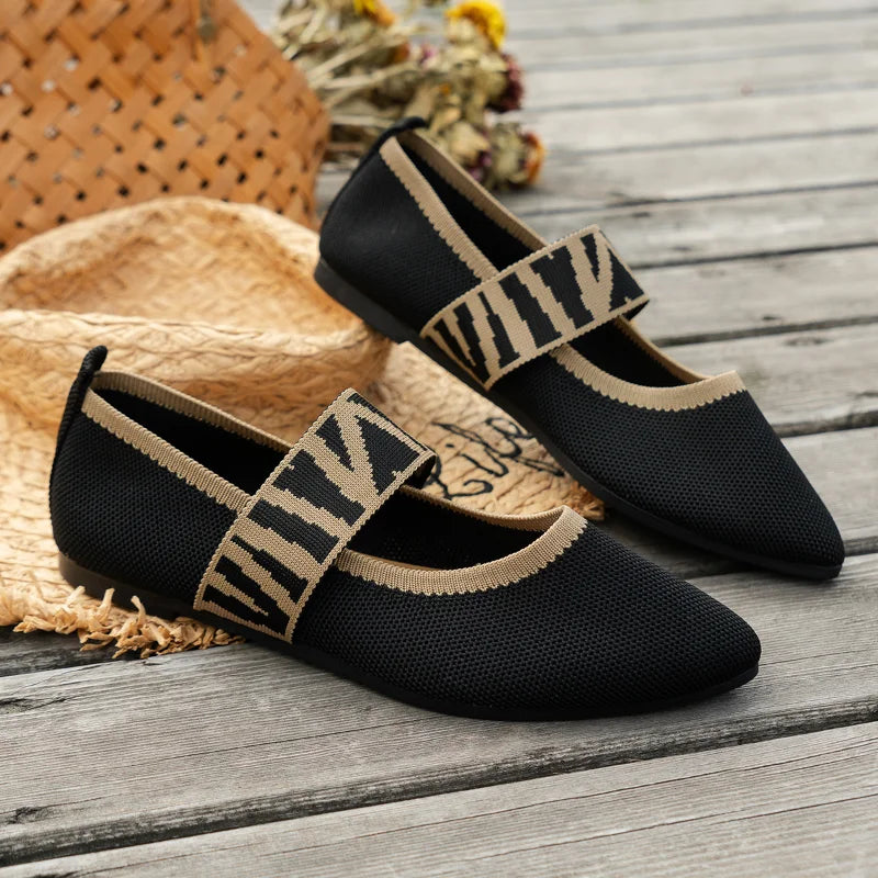Pointed Toe Low Heel Knit Flats