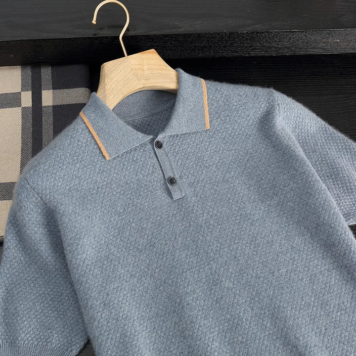 Short-Sleeved Cashmere Knit Polo Shirt