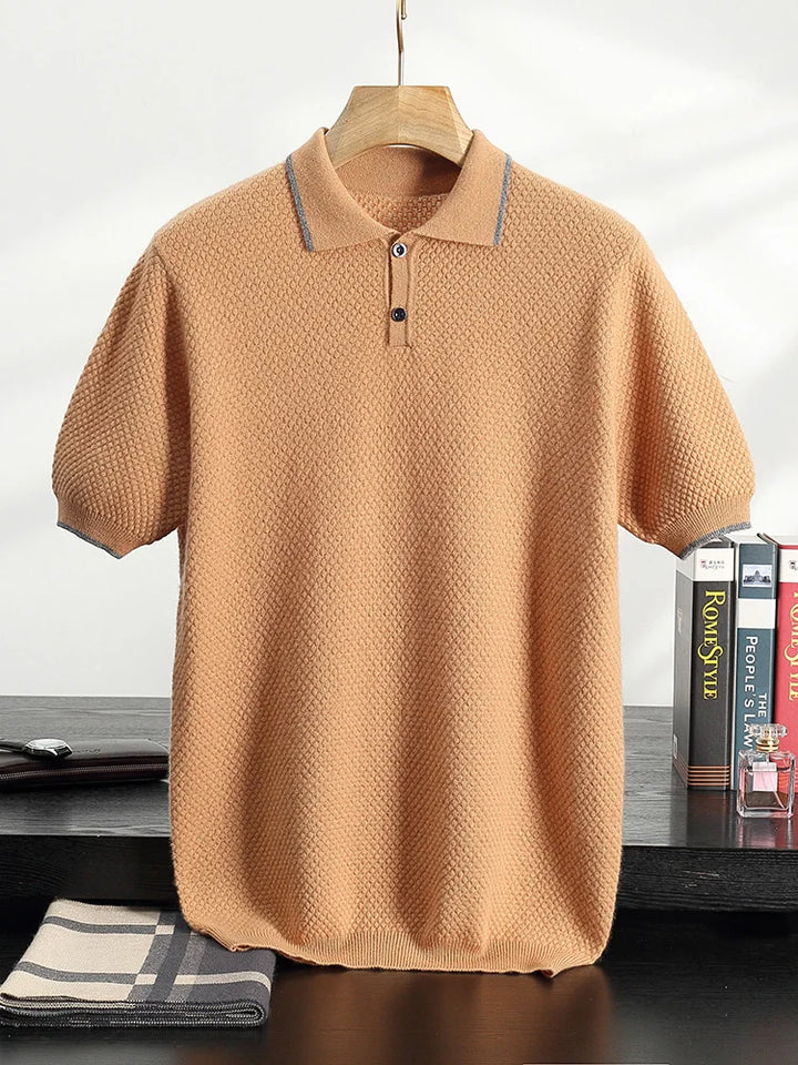 Short-Sleeved Cashmere Knit Polo Shirt