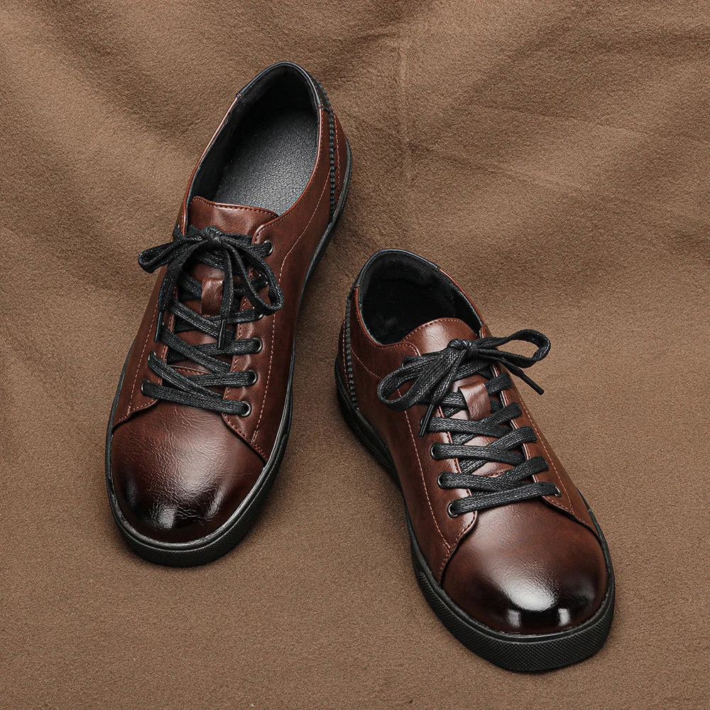 Premium Leather Lace-Up Sneakers