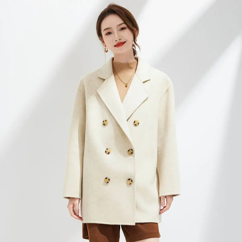Premium Wool Blend Double-Breasted Coat