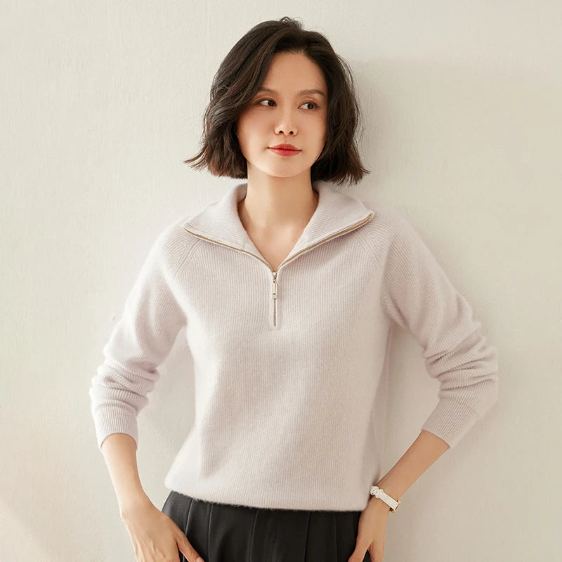 Pure Cashmere Half-Zip Knitted Pullover