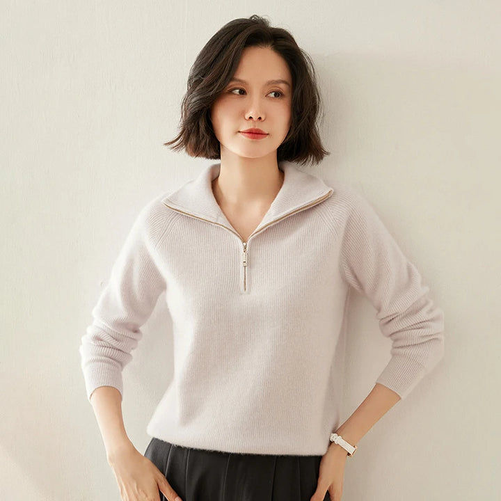 Pure Cashmere Half-Zip Knitted Pullover