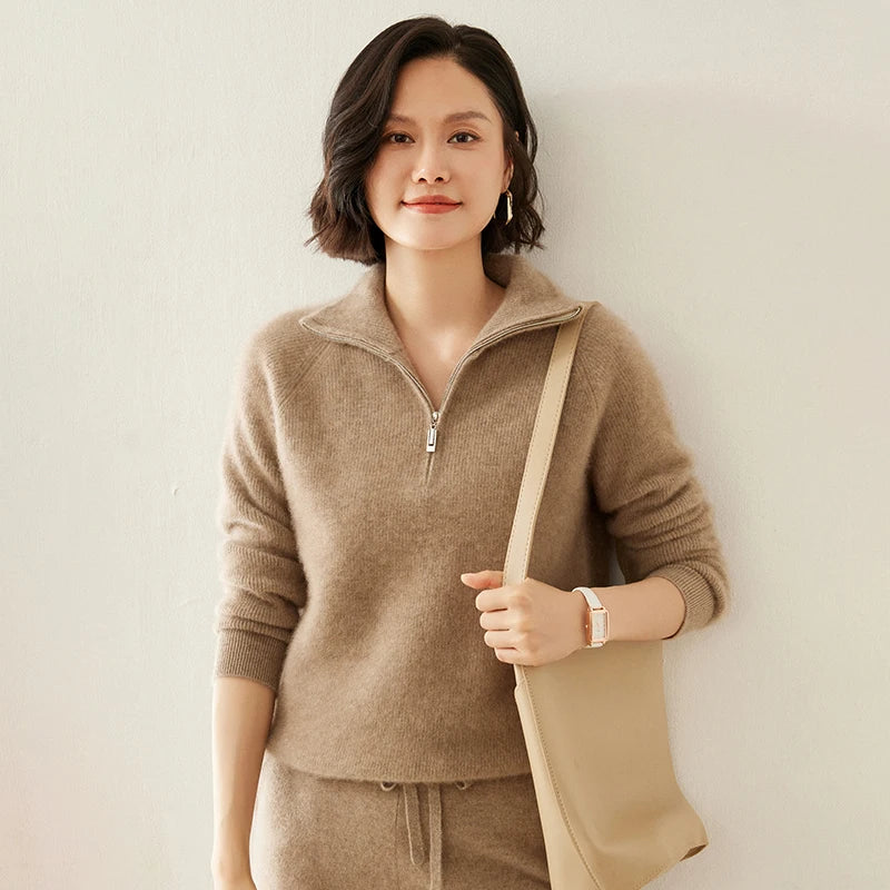 Pure Cashmere Half-Zip Knitted Pullover