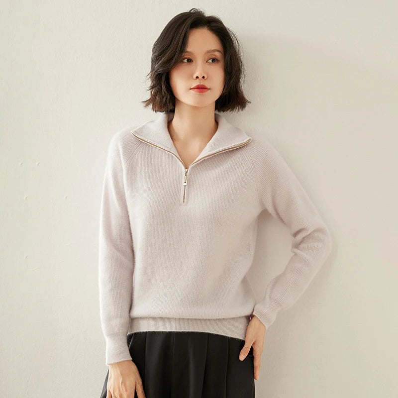 Pure Cashmere Half-Zip Knitted Pullover