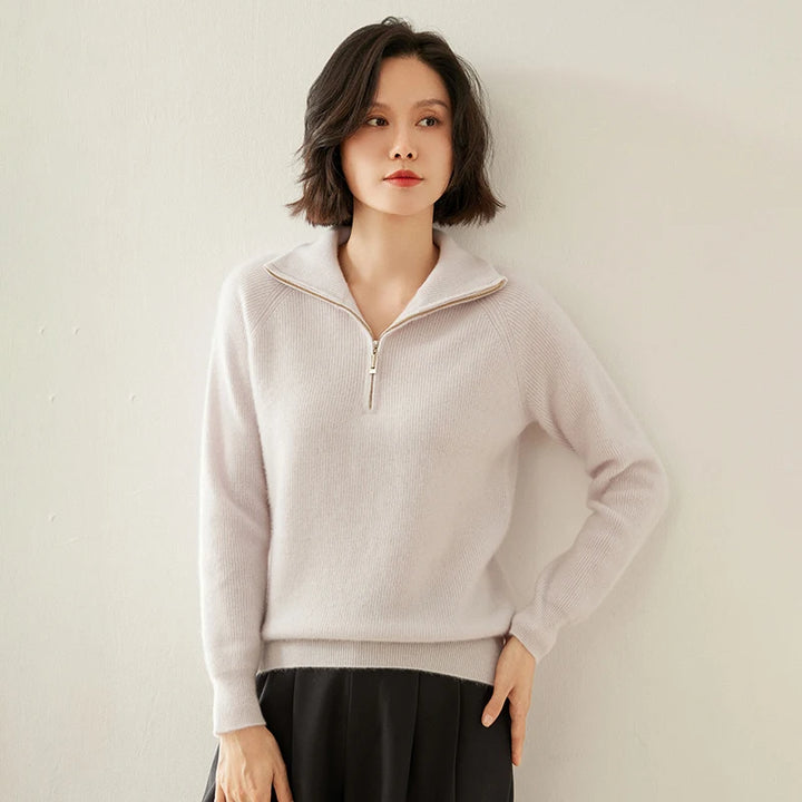 Pure Cashmere Half-Zip Knitted Pullover