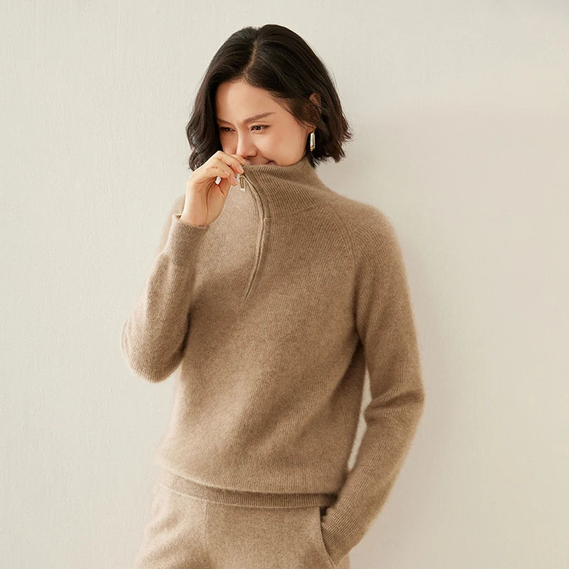 Pure Cashmere Half-Zip Knitted Pullover