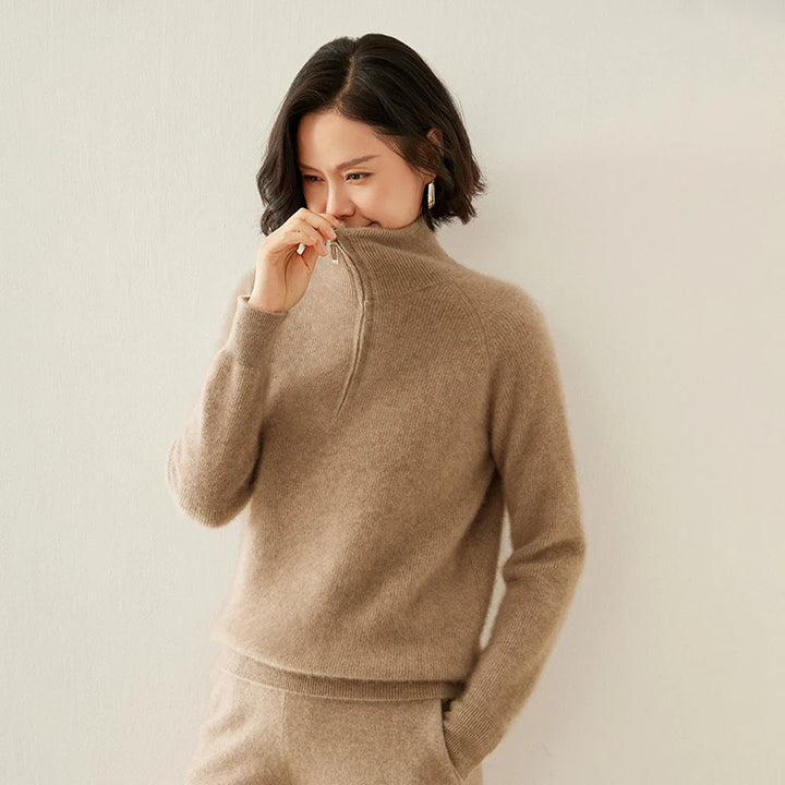 Pure Cashmere Half-Zip Knitted Pullover