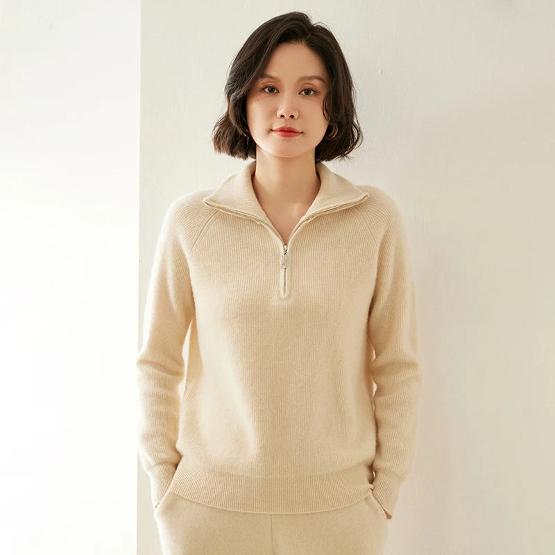 Pure Cashmere Half-Zip Knitted Pullover
