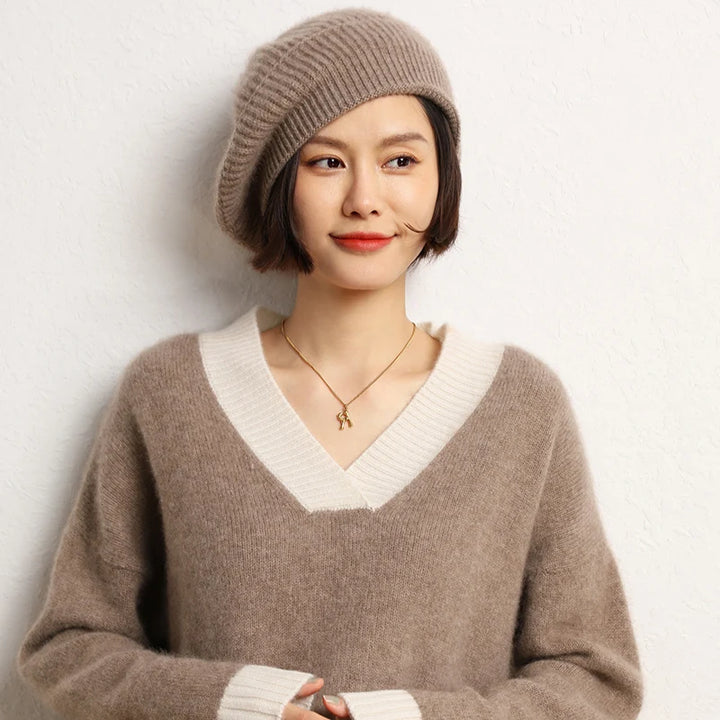 Pure Cashmere Knit Beret Hat