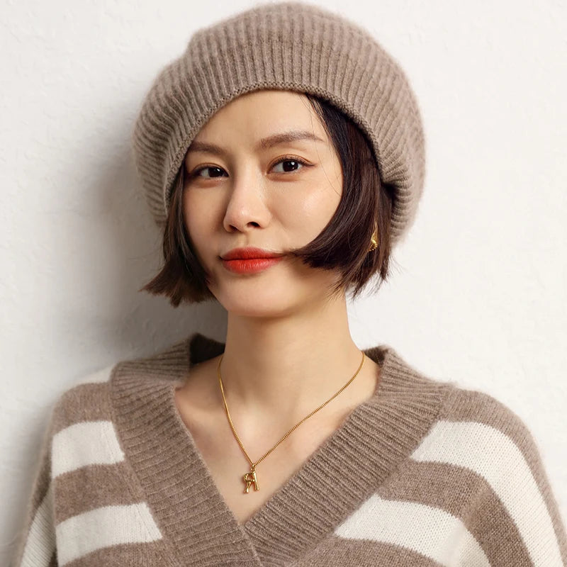 Pure Cashmere Knit Beret Hat