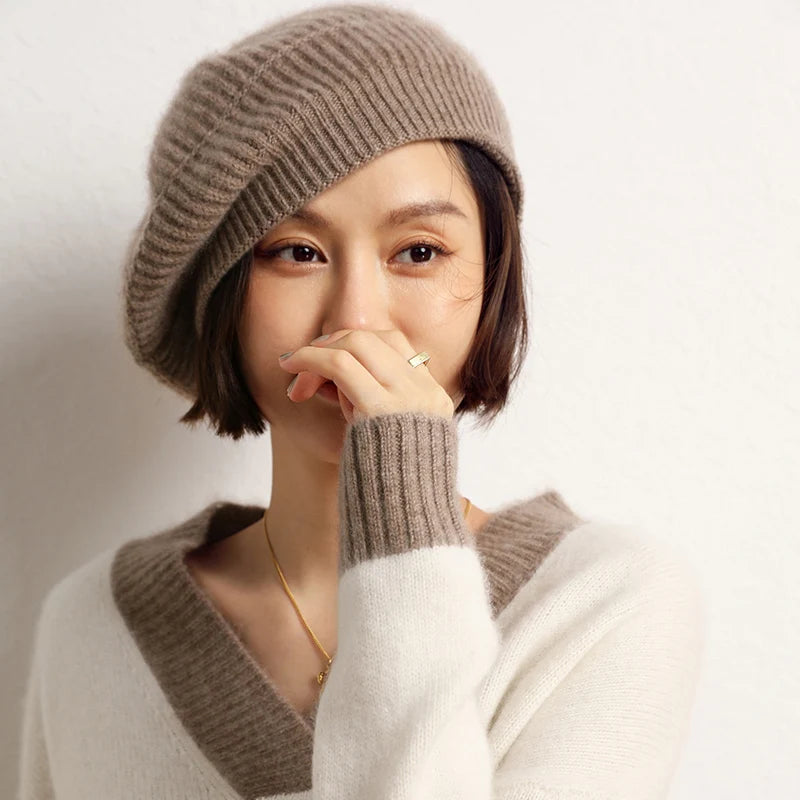 Pure Cashmere Knit Beret Hat