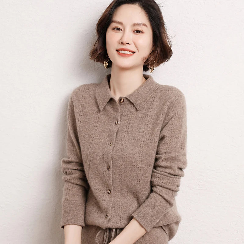 Pure Cashmere Knit Cardigan Shirt