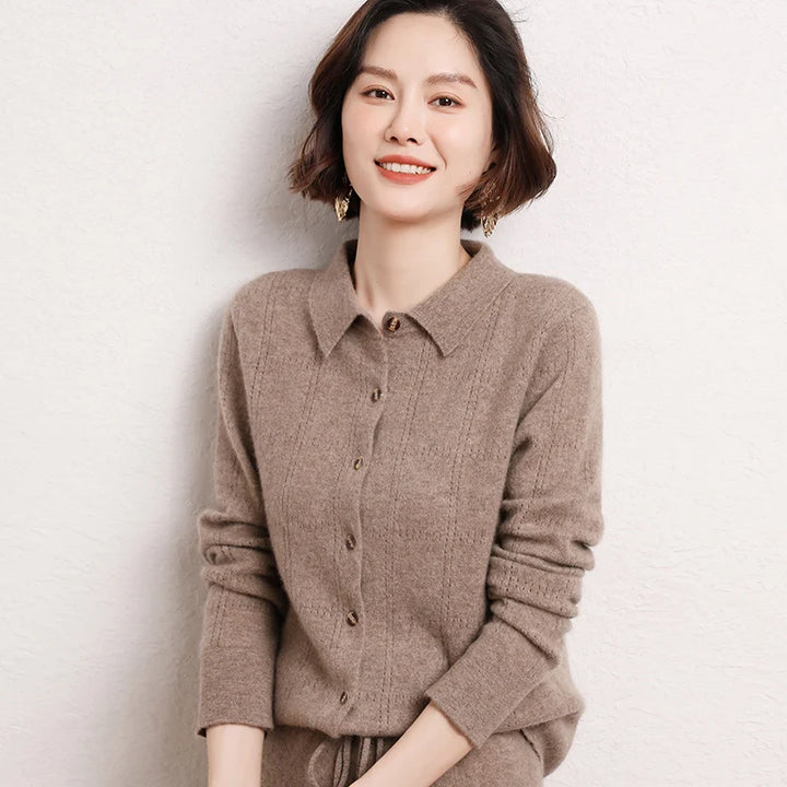 Pure Cashmere Knit Cardigan Shirt