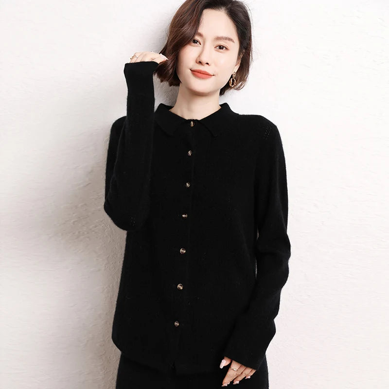 Pure Cashmere Knit Cardigan Shirt