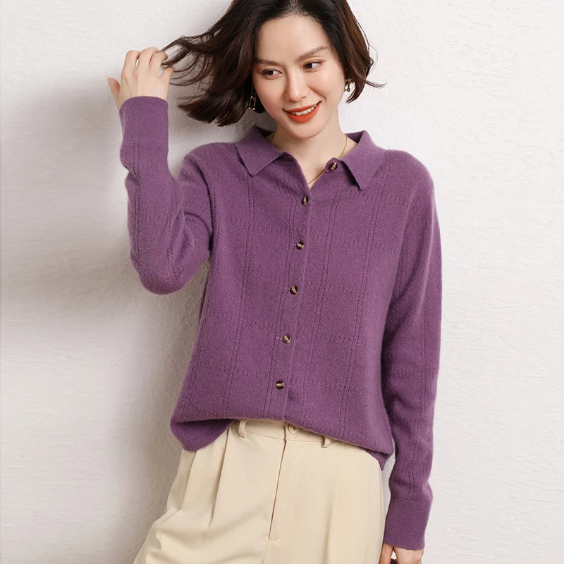 Pure Cashmere Knit Cardigan Shirt