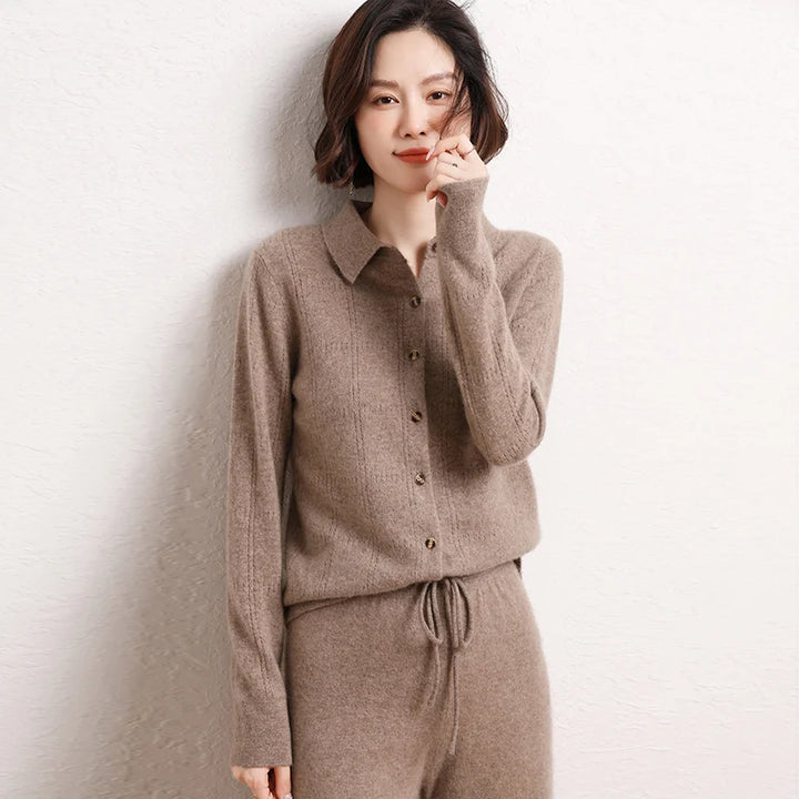 Pure Cashmere Knit Cardigan Shirt