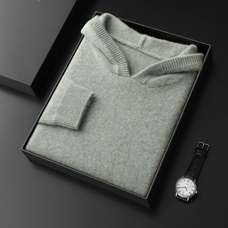 Pure Cashmere Knit Hooded Pullover