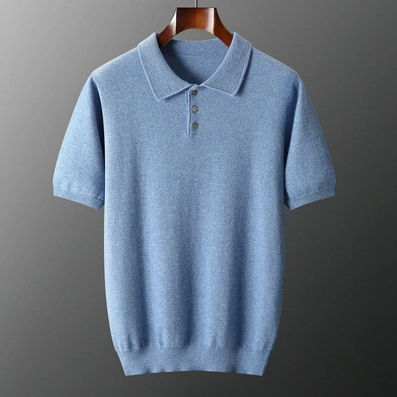 Pure Cashmere Knitted Polo Collar T-Shirt