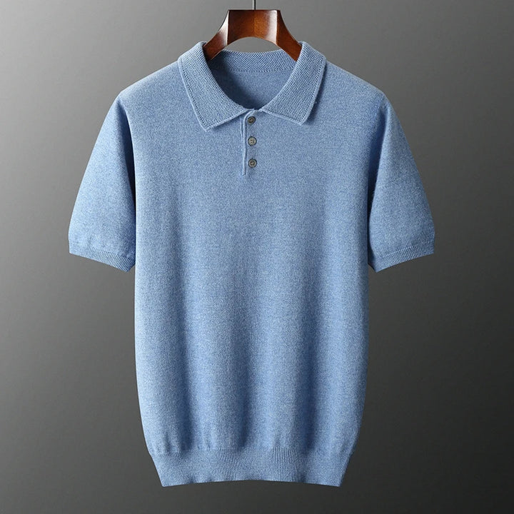 Pure Cashmere Knitted Polo Collar T-Shirt