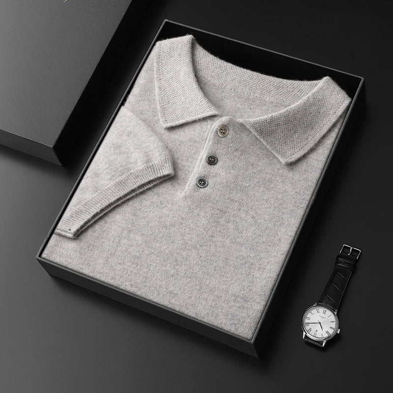 Pure Cashmere Knitted Polo Collar T-Shirt