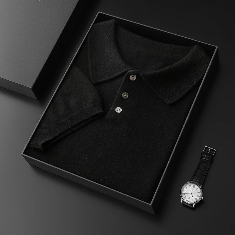 Pure Cashmere Knitted Polo Collar T-Shirt