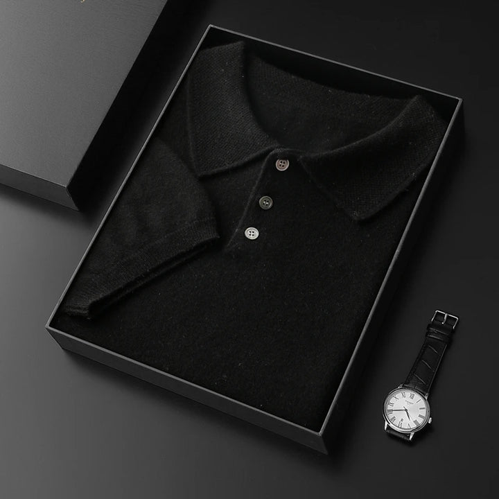 Pure Cashmere Knitted Polo Collar T-Shirt