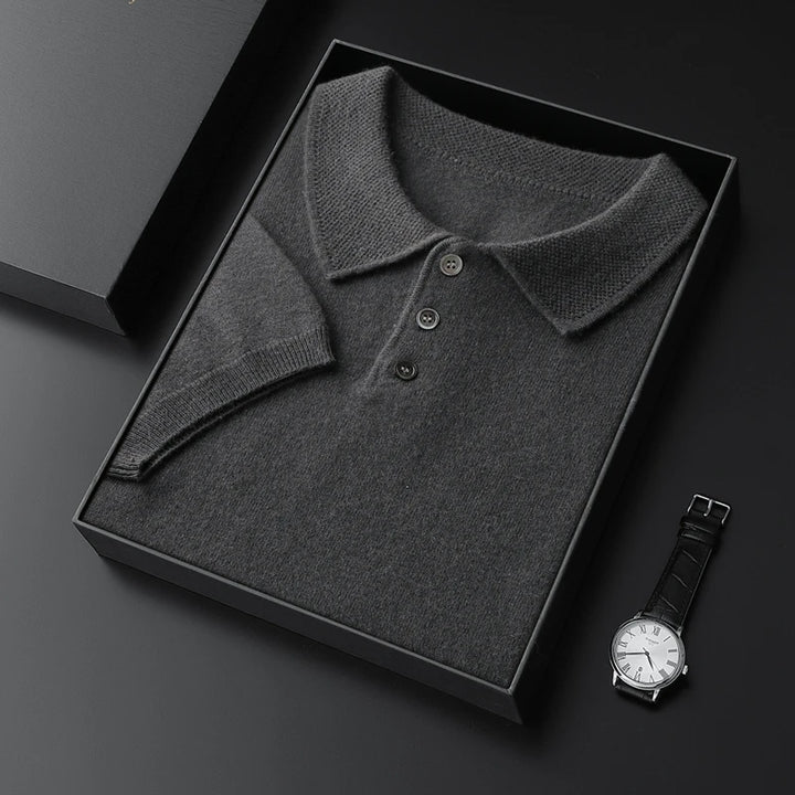 Pure Cashmere Knitted Polo Collar T-Shirt