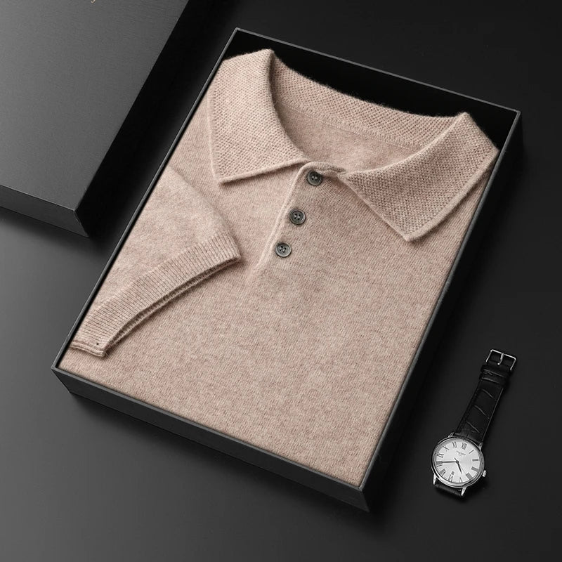 Pure Cashmere Knitted Polo Collar T-Shirt