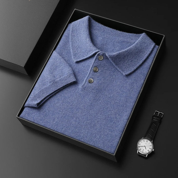 Pure Cashmere Knitted Polo Collar T-Shirt