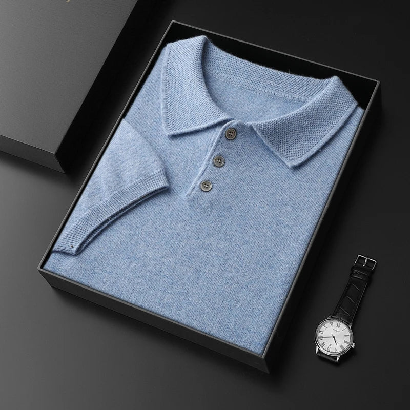 Pure Cashmere Knitted Polo Collar T-Shirt