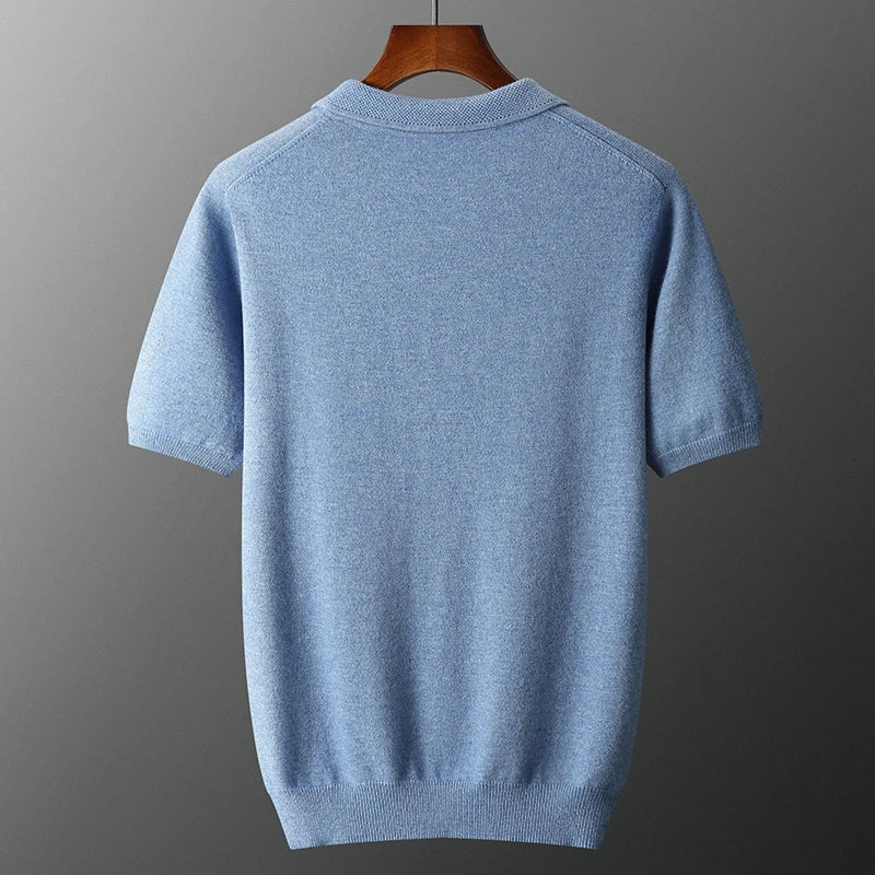 Pure Cashmere Knitted Polo Collar T-Shirt