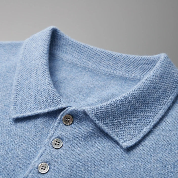 Pure Cashmere Knitted Polo Collar T-Shirt